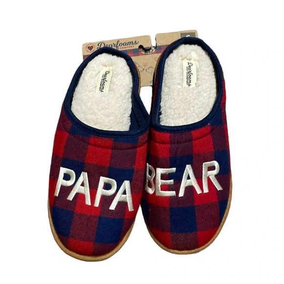 New Men's Dearfoams Papa Bear Plaid Christmas Slippers Size Sm 7/8 - Picture 2 of 4